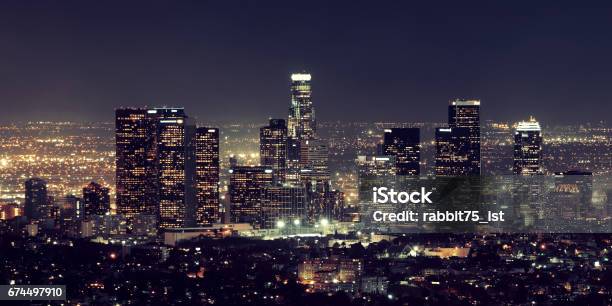 Los Angeles At Night Stock Photo - Download Image Now - Architecture, California, City