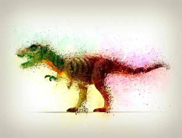 tyrannosaurus-rex shattering on canvas background