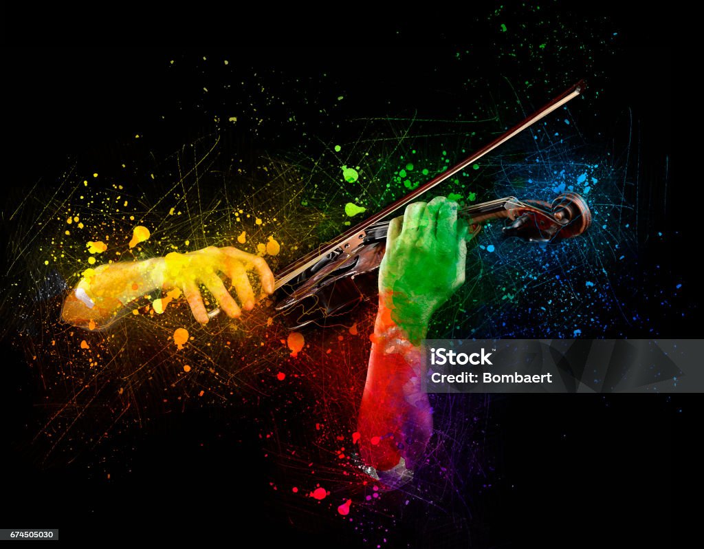 Hands playing  wooden violin Hands playing  wooden violin on colored background Music Stock Photo