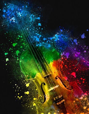 Multi colored Old Violin on black background
