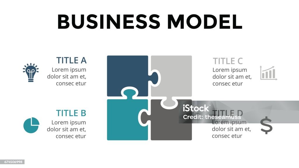 Place du vecteur puzzle infographique, diagramme, graphique, tableau de présentation du cycle. Concept de modèle commercial avec 4 options, les pièces, les étapes, les processus. diapo 16 x 9 - clipart vectoriel de Quatre objets libre de droits