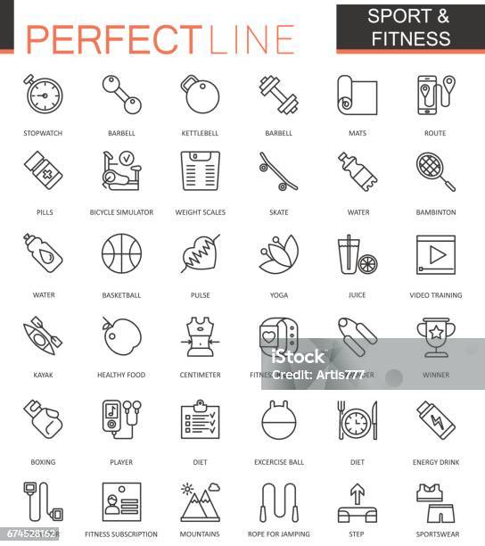 Sport And Fitness Thin Line Web Icons Set Outline Icon Design Stock Illustration - Download Image Now