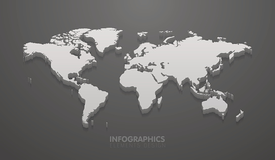 Vector illustration of world map mockup for infographics on the gray background.