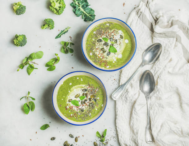 istock Spring healthy broccoli cream soup with mint and coconut cream 674555684