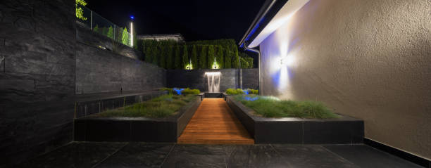 istock zen garden with a fountain at night 674564982