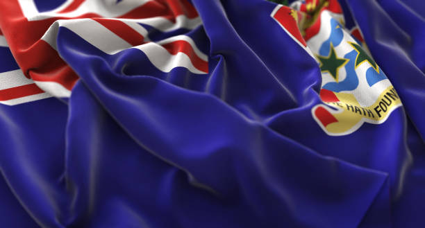 Cayman Islands Flag Ruffled Beautifully Waving Macro Close-Up Shot