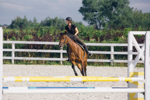 istock Woman Riding a Horse in Jumper Ring 674571982