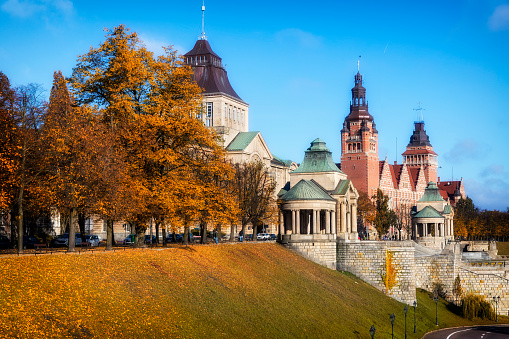 One of the most beautiful places in  Poland - Shafts Brave in Szczecin.  From here you can observe the vast panorama of the Odra River and the harbor.  Terraces are 500 meters long and lies 19 meters above the bank of Odra