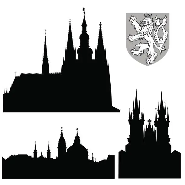 Vector illustration of Famous landmarks of Prague - vector