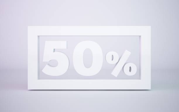 istock 3D rendering white 50 percentage isolated white background 674585094