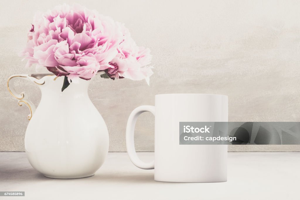 Coffee Mug Mockup Mug Mock up Image, with white blank coffee mug that you can add your custom design or quote to. Blank Stock Photo