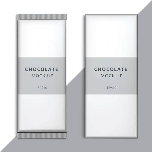 ilustrações de stock, clip art, desenhos animados e ícones de realistic blank 3d chocolate bar template design. choco packaging vector mockup. product white empty branding box pack with wrapper isolated. - barra de chocolate