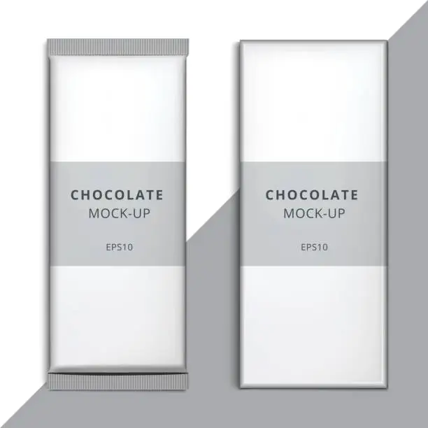 Vector illustration of Realistic blank 3D chocolate bar template design. Choco packaging vector mockup. Product white empty branding box pack with wrapper isolated.