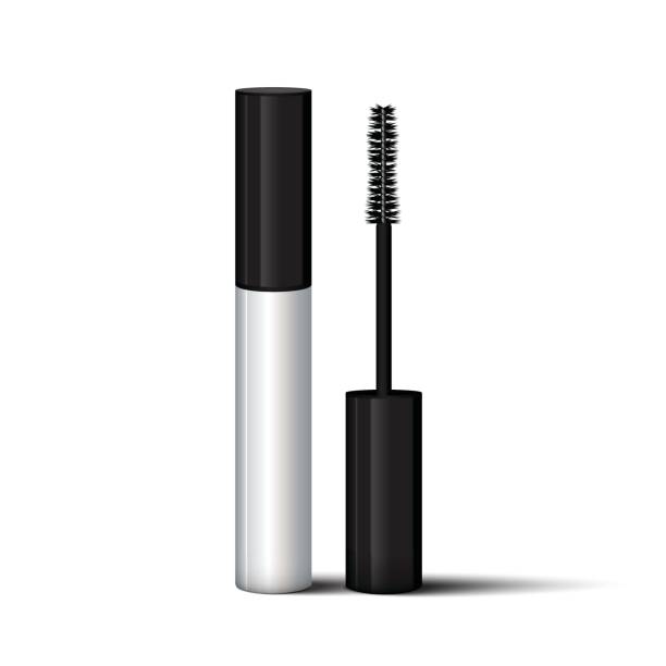 Empty mascara brush vector mock-up illustration. Realistic 3d empty white eyelash or eyecleaner package design. Luxury makeup cosmetic product container or tube isolated on white background. Empty mascara brush vector mock-up illustration. Realistic 3d empty white eyelash or eyecleaner package design. Luxury makeup cosmetic product container or tube isolated on white background. mascara wands stock illustrations