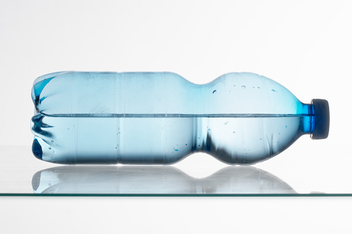 Blue plastic water bottle.