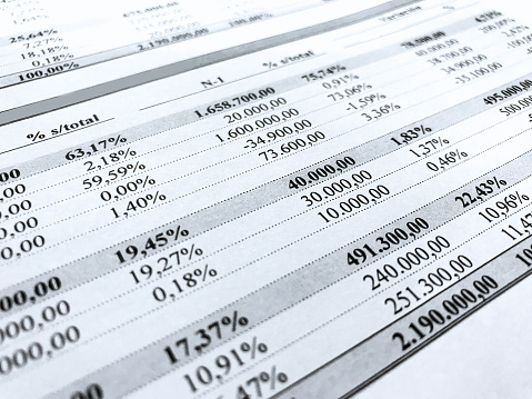 Rows with numbers and percentages from an accounting document.
