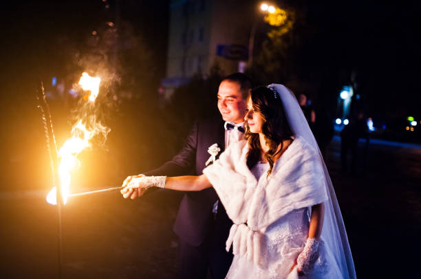 istock Wedding couple light fire heart  of love 674610434