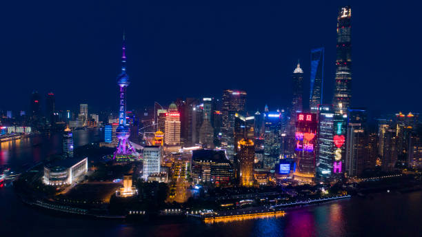 istock Aerial view of Shanghai at night 674638844