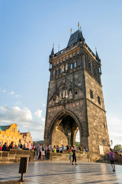 Old Town Bridge Tower, Prague, Czech Republic Prague, Czech Republic - July 5, 2016: Old Town Bridge Tower, a gothic monument located in Prague, Czech Republic. It was built in the late 14th century, during the rule of the Emperor Charles IV. old town bridge tower stock pictures, royalty-free photos & images