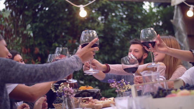Group of friends enjoying together at a dinner party