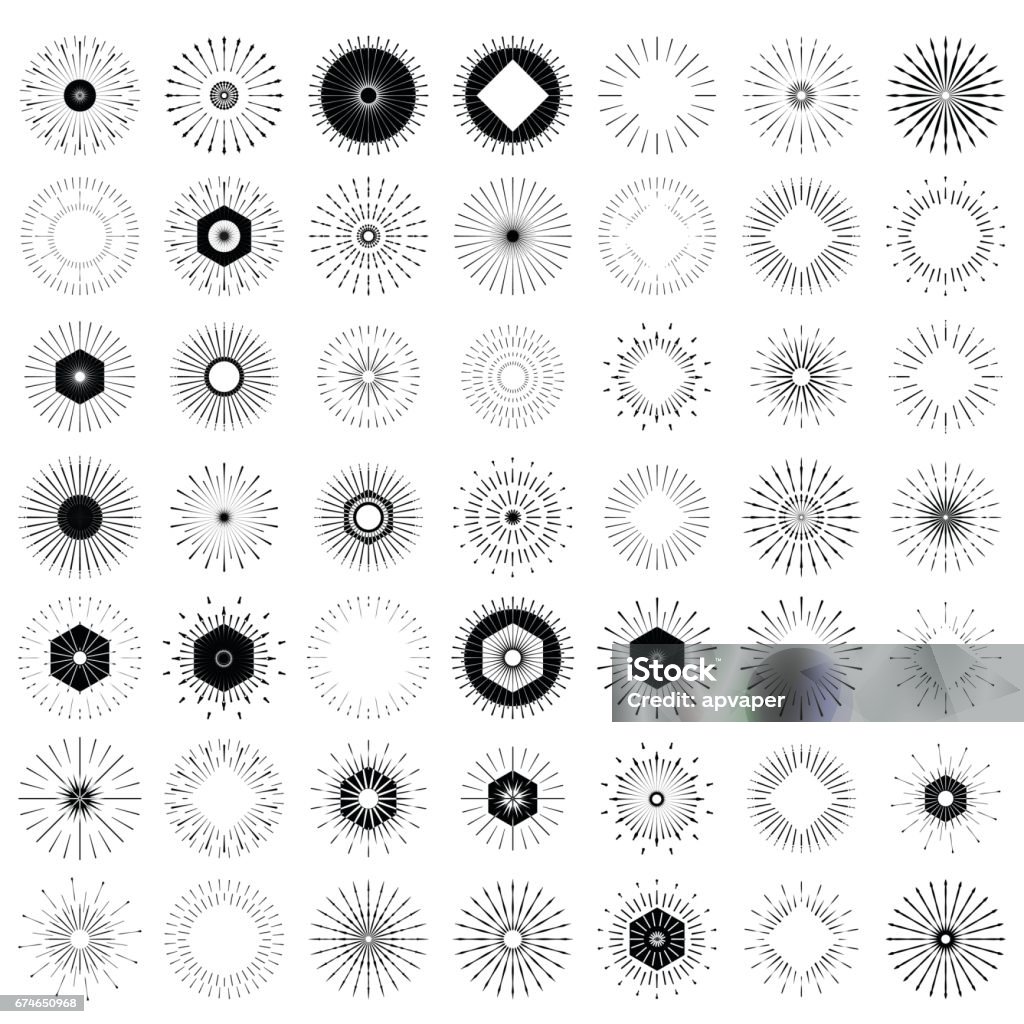 Grande conjunto de formas de ruptura de sol Retro. Ícone de vindima, crachás. - Vetor de Ícone de Computador royalty-free