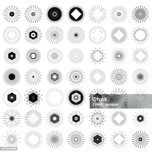 Vetores de Grande Conjunto De Formas De Ruptura De Sol Retro Ícone De Vindima Crachás e mais imagens de Ícone de Computador