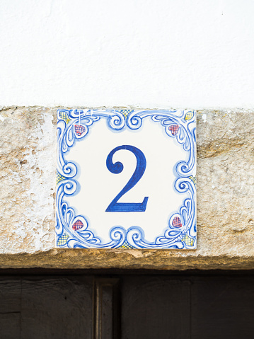 Traditional Portuguese tile house number plate.
