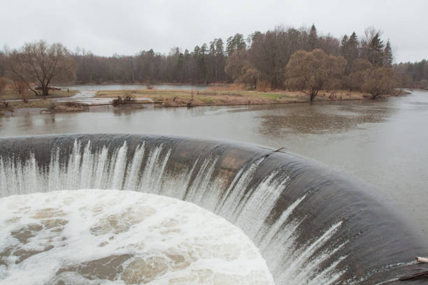 Dam in the Yaropolets village. Hydroelectric power station on the Lama river