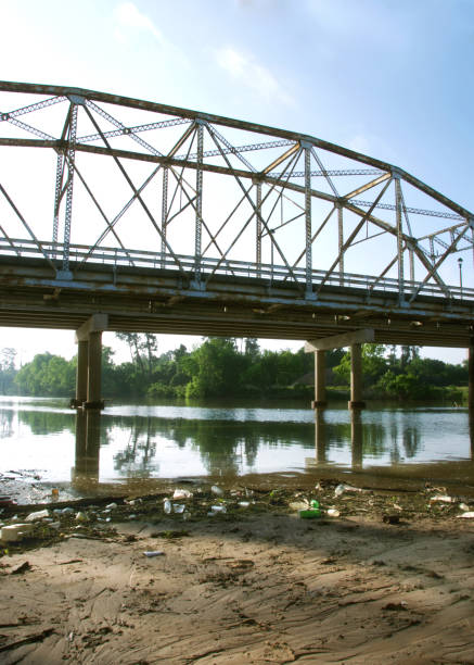 istock View of pedestrian bridge from the underside where the pollution is visible. 674681246