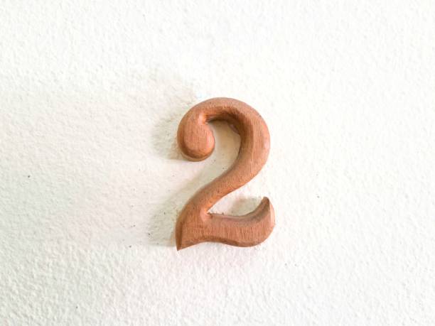 istock Number two made of wood on white wall 674684514