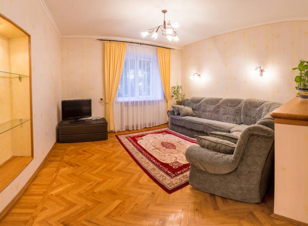 istock Living room with wood floor 674688716