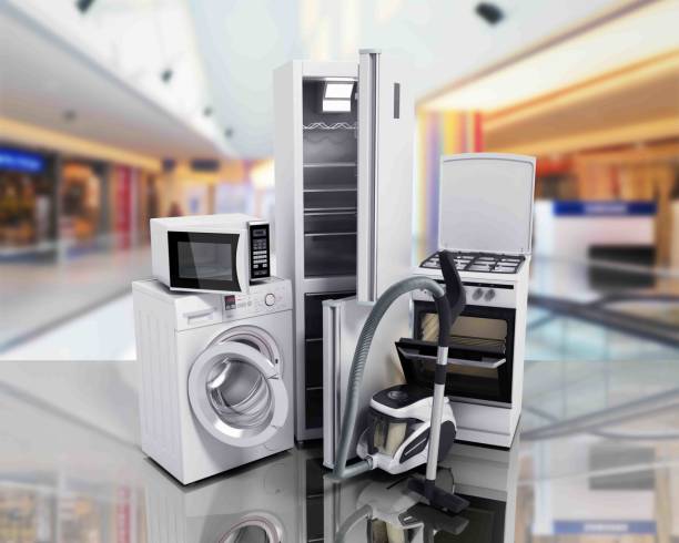 istock Home appliances Group of white refrigerator washing machine stove 674707988