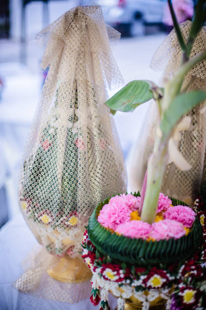 istock Flower tray with banana tree for Thai traditional wedding 674711842