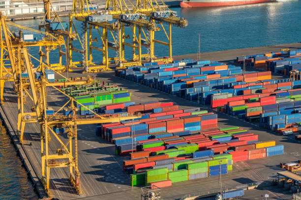 istock Industrial cargo port for freight transport overlook 674717338