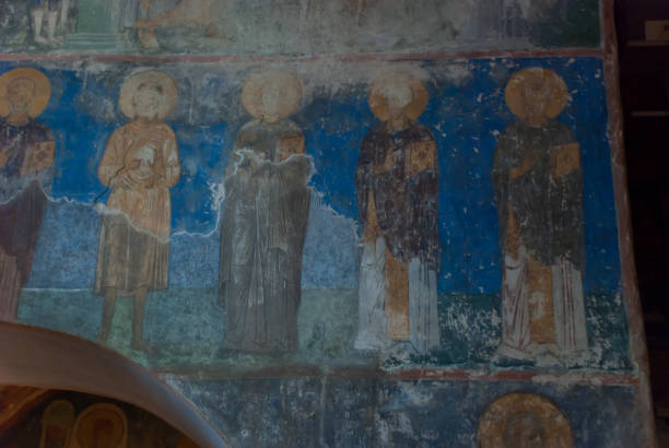 istock Old frescoes in Orthodox church 674717862