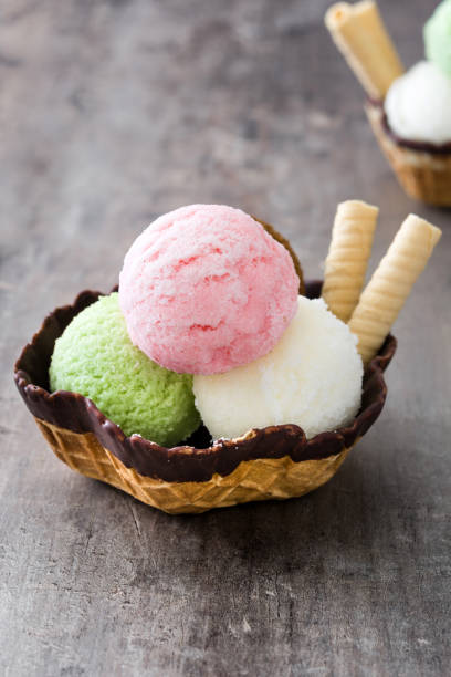 istock Ice cream scoops in a waffle basket 674718130