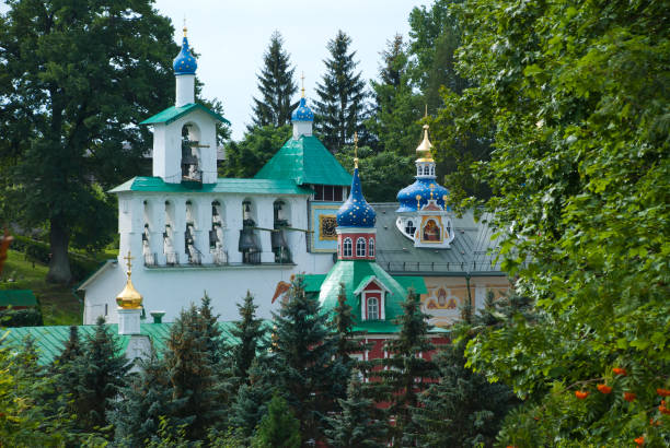 Holy Dormition Pskovo-Pechersky Monastery, Russia stock photo