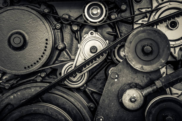 close-up car engine, internal combustion engine. black and white photo close-up car engine, internal combustion engine. black and white photo clockworks photos stock pictures, royalty-free photos & images