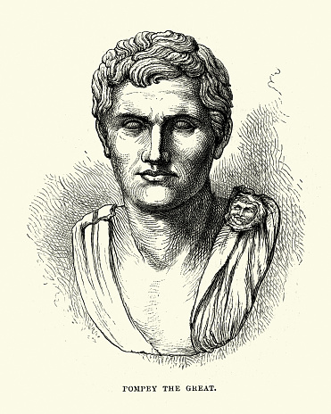 Vintage engraving of Gnaeus Pompeius Magnus 29 September 106 BC – 28 September 48 BC, usually known in English as Pompey or Pompey the Great, was a military and political leader of the late Roman Republic.