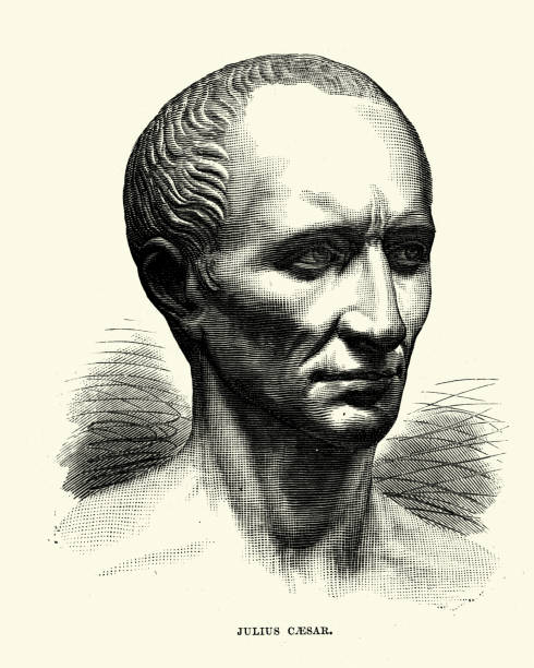 Julius Caesar Vintage engraving of Julius Caesar a Roman politician, general, and notable author of Latin prose. He played a critical role in the events that led to the demise of the Roman Republic and the rise of the Roman Empire. julius caesar bust stock illustrations