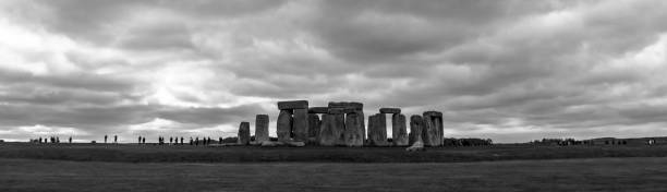 istock White&black landscape panoramic picture.Stone formation.England. 674739254