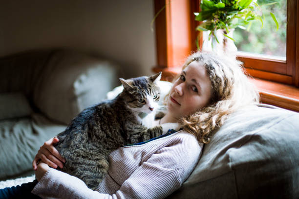istock A girl and a cat together on a sofa 674742622