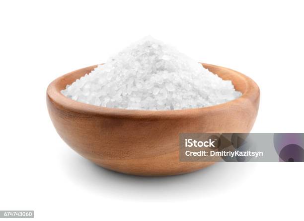 Salt Wooden Bowl Stock Photo - Download Image Now - Salt - Mineral, Salt - Seasoning, Bowl