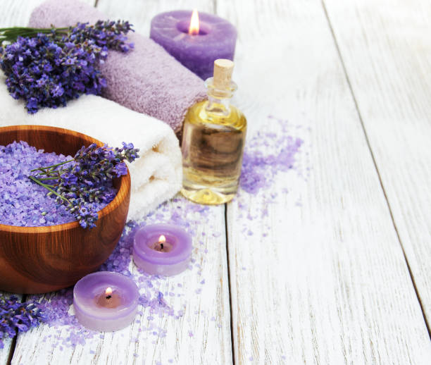 istock Spa products and lavender flowers 674743208