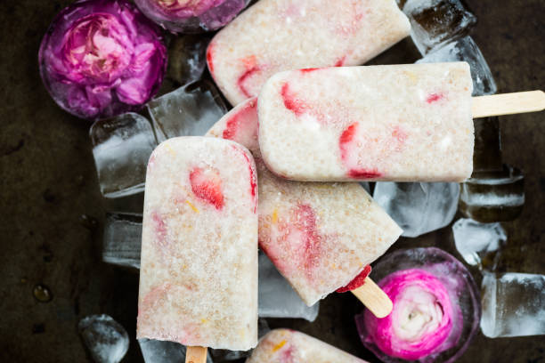 istock Strawberry Popsicles with Chia Seeds and Coconut Milk 674743652