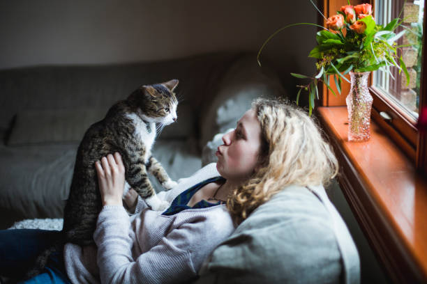 istock A girl and a cat together on a sofa 674746844