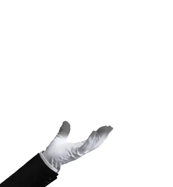 waiter  holdinghis hand as if he is holding something