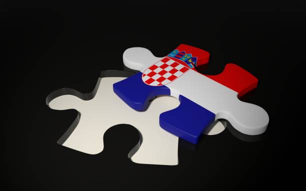 chorwacki flaga puzzle piece - flaga chorwacji - jigsaw piece three dimensional three dimensional shape jigsaw puzzle stock illustrations