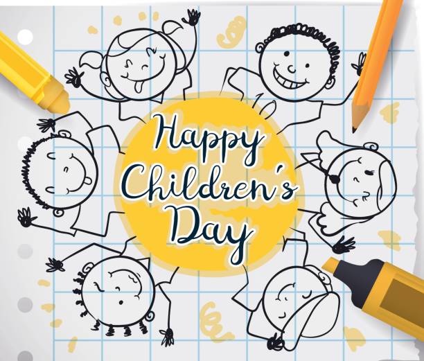 illustrations, cliparts, dessins animés et icônes de dessin des enfants et des fournitures pour célébrer la journée des enfants scolaires - jour des enfants