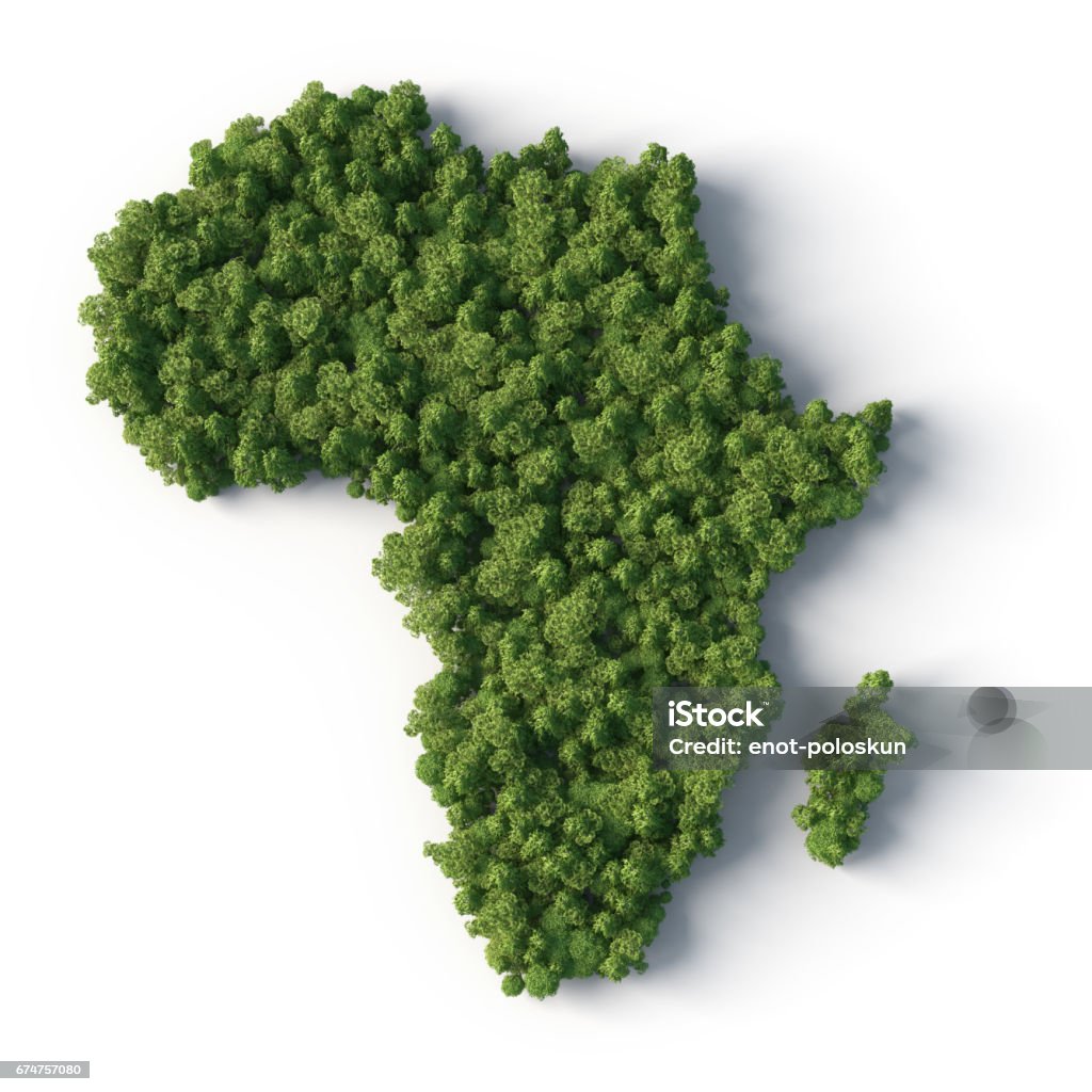 Forest in Africa map shape 3d image. Africa forest on white Africa Stock Photo
